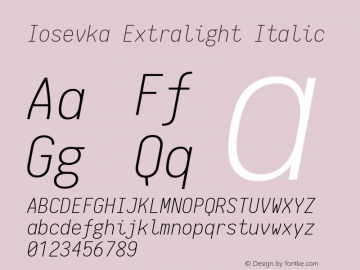 Iosevka Extralight Italic 1.7.5; ttfautohint (v1.5)图片样张