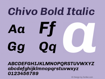 Chivo Bold Italic Version 1.004;PS 001.004;hotconv 1.0.88;makeotf.lib2.5.64775 Font Sample