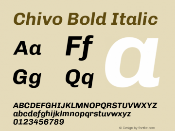 Chivo Bold Italic Version 1.004;PS 001.004;hotconv 1.0.88;makeotf.lib2.5.64775 Font Sample
