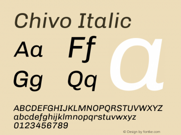 Chivo Italic Version 1.004;PS 001.004;hotconv 1.0.88;makeotf.lib2.5.64775 Font Sample