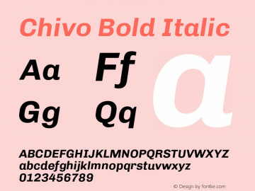 Chivo Bold Italic Version 1.006;PS 001.006;hotconv 1.0.88;makeotf.lib2.5.64775 Font Sample