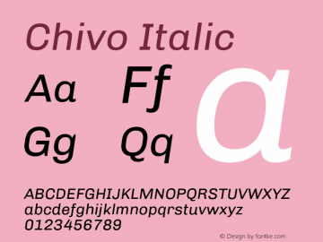 Chivo Italic Version 1.006;PS 001.006;hotconv 1.0.88;makeotf.lib2.5.64775 Font Sample