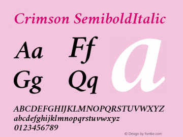 Crimson SemiboldItalic Version 0.8 Font Sample