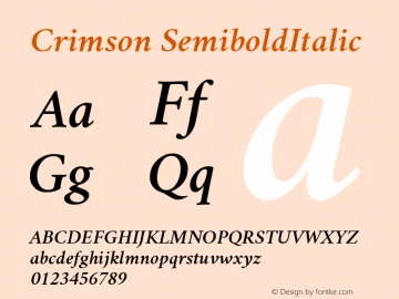 Crimson SemiboldItalic Version 0.8 Font Sample