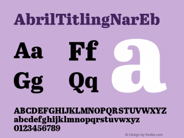 AbrilTitlingNarEb ☞ Version 1.000;com.myfonts.easy.type-together.abril-titling.narrow-eb.wfkit2.version.4aFb图片样张