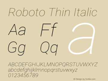 Roboto Thin Italic Version 2.001153; 2014 Font Sample