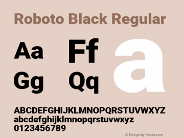 Roboto Black Regular Version 2.001171; 2014 Font Sample