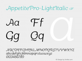 AppetitePro-LightItalic ☞ Version 1.000;com.myfonts.easy.deniserebryakov.appetite-pro.light-italic.wfkit2.version.4xNQ图片样张