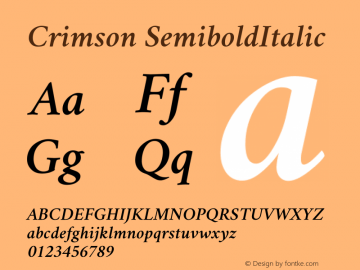 Crimson SemiboldItalic Version 0.8  Font Sample