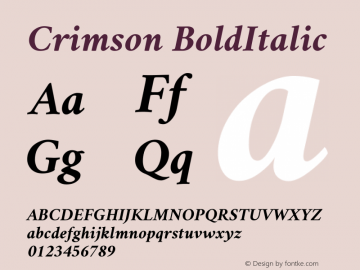 Crimson BoldItalic Version 0.8  Font Sample