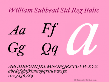 William Subhead Std Reg Italic Version 1.0; 2016 Font Sample