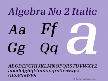 Algebra No 2 Italic Version 1.1 2016 Font Sample