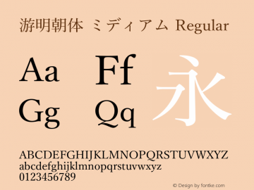 游明朝体 ミディアム Regular 11.1d4e1 Font Sample