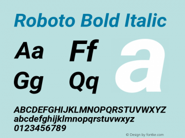 Roboto Bold Italic Version 2.1289 Font Sample