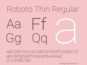 Roboto Thin Regular Version 2.1289 Font Sample