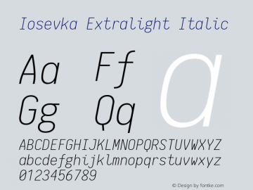 Iosevka Extralight Italic 1.8.1; ttfautohint (v1.5)图片样张