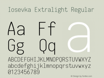 Iosevka Extralight Regular 1.8.1; ttfautohint (v1.5) Font Sample