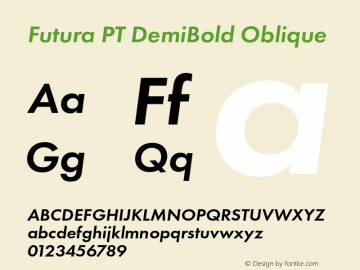 Futura PT DemiBold Oblique Version 1.700 Font Sample