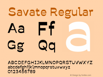 Savate Regular Version 0.000;PS 0.0;hotconv 1.0.72;makeotf.lib2.5.5900 DEVELOPMENT Font Sample