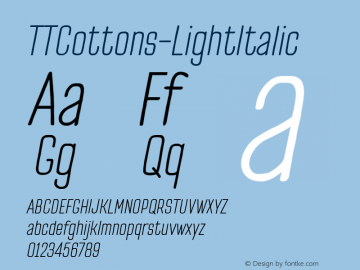 TTCottons-LightItalic ☞ Version 1.000;com.myfonts.easy.type-type.tt-cottons.light-italic.wfkit2.version.4y1C Font Sample