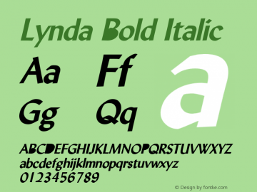 Lynda Bold Italic 1.0 Wed Jul 28 13:02:02 1993 Font Sample