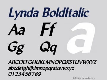 Lynda BoldItalic Altsys Fontographer 4.1 5/10/96 Font Sample