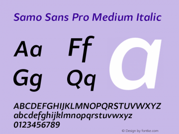 Samo Sans Pro Medium Italic Version 1.000 2010 initial release;com.myfonts.carnoky.samo-sans-pro.medium-ital.wfkit2.3RZ8 Font Sample