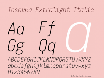 Iosevka Extralight Italic 1.8.3; ttfautohint (v1.5)图片样张