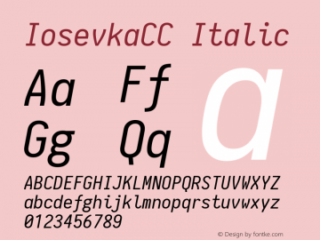 IosevkaCC Italic 1.8.3; ttfautohint (v1.5) Font Sample