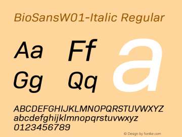 BioSansW01-Italic Regular Version 1.00 Font Sample