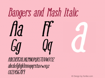 Bangers and Mash Italic Version 1.000;PS 001.000;hotconv 1.0.88;makeotf.lib2.5.64775图片样张