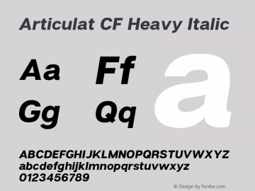 Articulat CF Heavy Italic Version 1.600;PS 001.600;hotconv 1.0.88;makeotf.lib2.5.64775 Font Sample