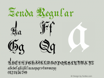 Zenda Regular Version 1.0; 2002; initial release Font Sample