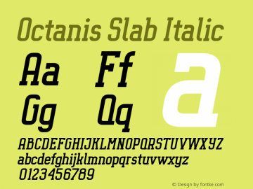 Octanis Slab Italic Version 1.000;PS 001.000;hotconv 1.0.70;makeotf.lib2.5.58329 DEVELOPMENT图片样张