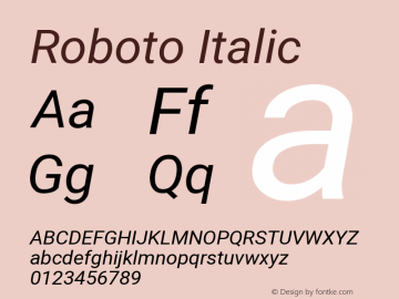Roboto Italic Version 2.131 Font Sample