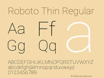 Roboto Thin Regular Version 2.131 Font Sample