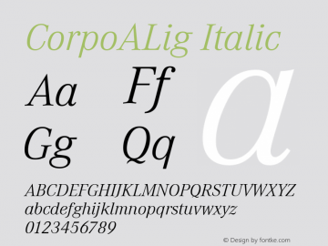 CorpoALig Italic Version 001.004 Font Sample