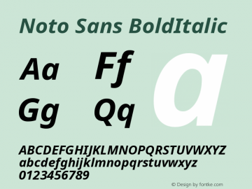 Noto Sans BoldItalic Version 1.06 Font Sample