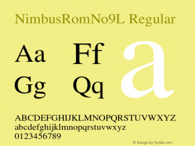 NimbusRomNo9L Regular Version 1.000;PS 1.00;hotconv 1.0.57;makeotf.lib2.0.21895 Font Sample