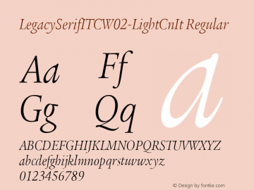 LegacySerifITCW02-LightCnIt Regular Version 1.00 Font Sample