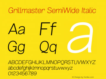 Grillmaster SemiWide Italic Version 1.000 Font Sample