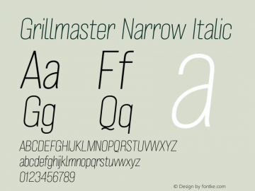 Grillmaster Narrow Italic Version 1.000 Font Sample