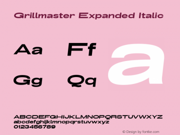 Grillmaster Expanded Italic Version 1.000 Font Sample