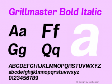 Grillmaster Bold Italic Version 1.000 Font Sample