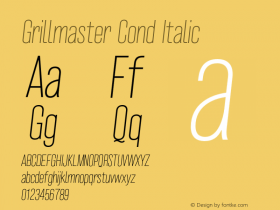 Grillmaster Cond Italic Version 1.000 Font Sample