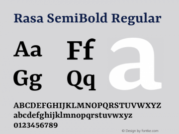 Rasa SemiBold Regular Version 1.001;PS 1.1;hotconv 1.0.88;makeotf.lib2.5.647800图片样张