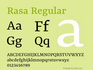 Rasa Regular Version 1.001;PS 1.1;hotconv 1.0.88;makeotf.lib2.5.647800 Font Sample