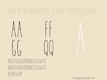 Aracne UltraCond Lig Ultra-condensed Light Version 1.001 Font Sample