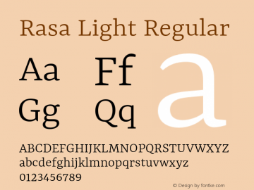 Rasa Light Regular Version 1.002;PS 1.1;hotconv 1.0.88;makeotf.lib2.5.647800图片样张