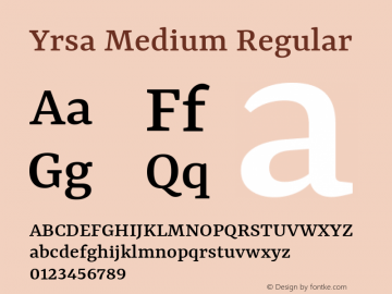 Yrsa Medium Regular Version 1.002;PS 1.001;hotconv 1.0.88;makeotf.lib2.5.647800; ttfautohint (v1.5) Font Sample